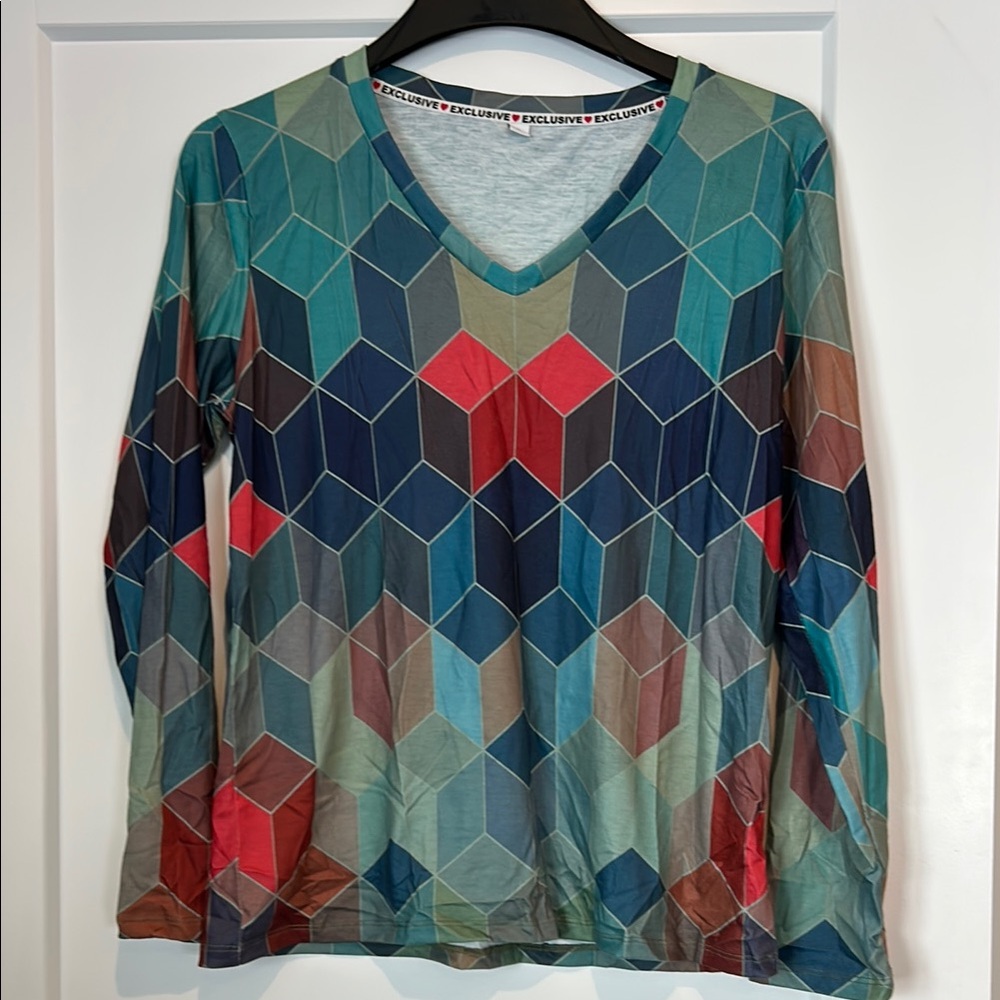 Exclusive Colorful Geometric Long Sleeve Top